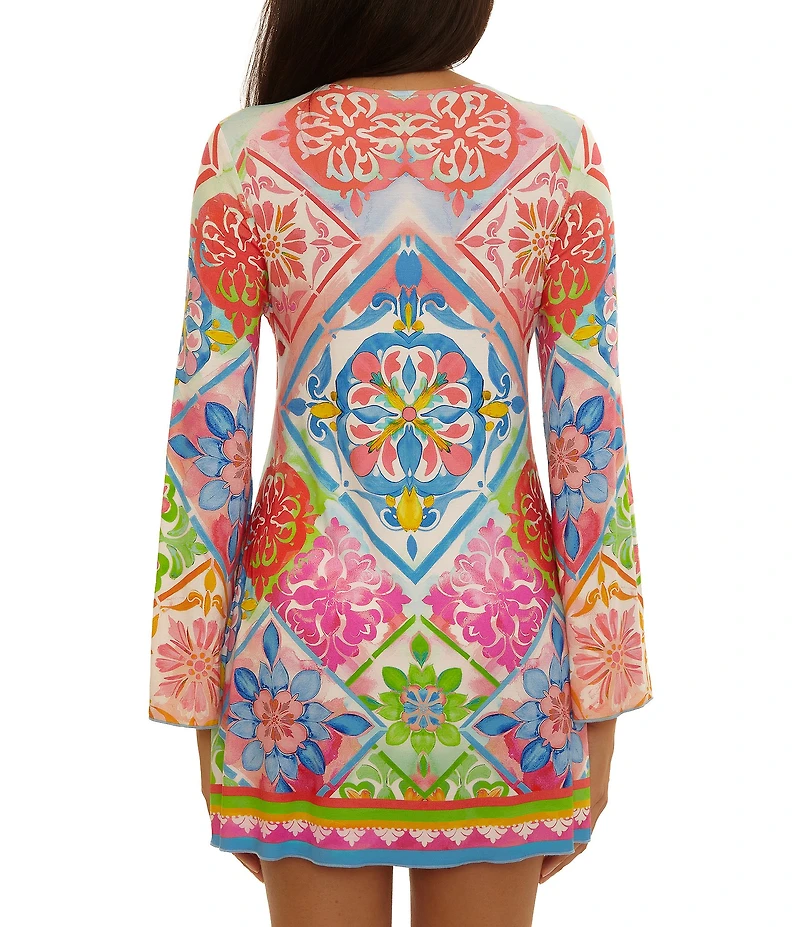 Becca By Rebecca Virtue Mijas Keyhole Ring Plunge Neck Tunic Swim Cover-Up