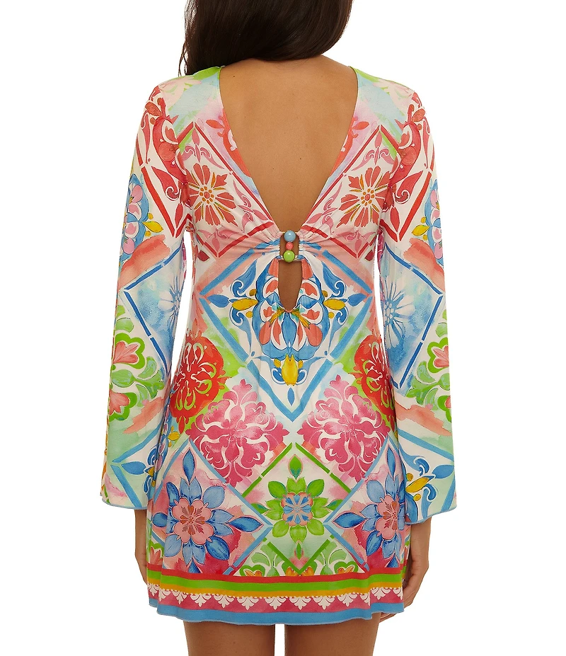 Becca By Rebecca Virtue Mijas Keyhole Ring Plunge Neck Tunic Swim Cover-Up