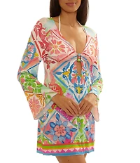 Becca By Rebecca Virtue Mijas Keyhole Ring Plunge Neck Tunic Swim Cover-Up