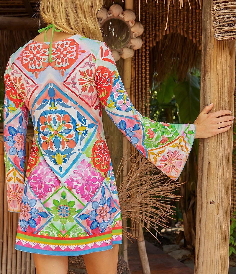 Becca By Rebecca Virtue Mijas Keyhole Ring Plunge Neck Tunic Swim Cover-Up