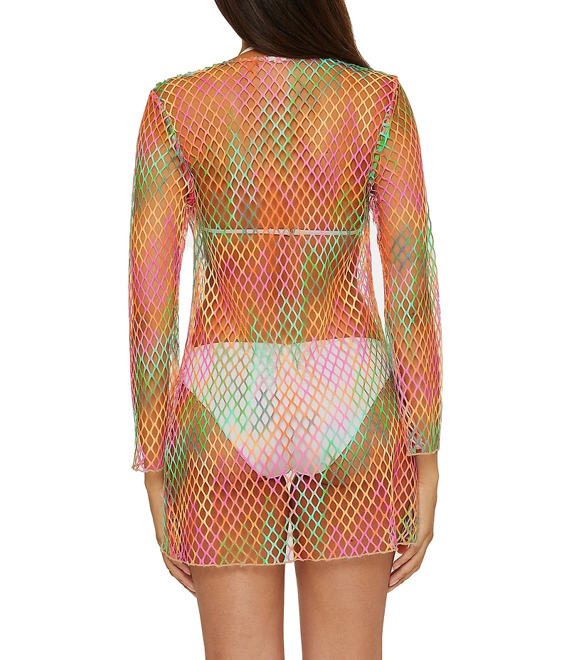 Becca By Rebecca Virtue Mirage Fishnet Flare Sleeve Tunic Swim Cover-Up