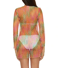 Becca By Rebecca Virtue Mirage Fishnet Flare Sleeve Tunic Swim Cover-Up
