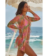 Becca By Rebecca Virtue Mirage Fishnet Flare Sleeve Tunic Swim Cover-Up