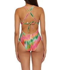 Becca By Rebecca Virtue Mirage Metallic Sweetheart Neck Lace-Up Bandeau One Piece Swimsuit