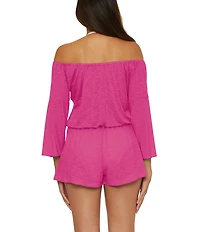 Becca By Rebecca Virtue Modern Edge Cassidy Ribbed Knit Off-The-Shoulder Romper Swim Cover-Up