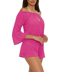 Becca By Rebecca Virtue Modern Edge Cassidy Ribbed Knit Off-The-Shoulder Romper Swim Cover-Up