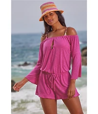 Becca By Rebecca Virtue Modern Edge Cassidy Ribbed Knit Off-The-Shoulder Romper Swim Cover-Up