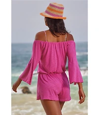 Becca By Rebecca Virtue Modern Edge Cassidy Ribbed Knit Off-The-Shoulder Romper Swim Cover-Up
