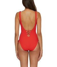 Becca By Rebecca Virtue Modern Edge Sophie Scoop Neck Cut-Out Lace-Up One Piece Swimsuit
