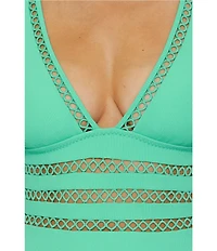 Becca By Rebecca Virtue Modern Edge Toni Fine Ribbed Texture Plunge Neck One Piece Swimsuit