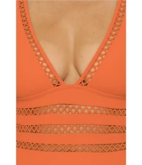 Becca By Rebecca Virtue Modern Edge Toni Fine Ribbed Texture Plunge Neck One Piece Swimsuit