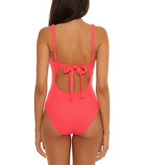 Becca By Rebecca Virtue Rib Textured Two Tone Braid Bandeau One Piece Swimsuit