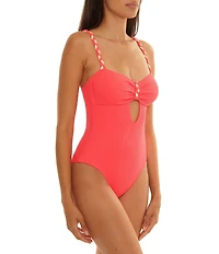 Becca By Rebecca Virtue Rib Textured Two Tone Braid Bandeau One Piece Swimsuit