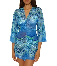 Becca By Rebecca Virtue Summer Stretch Mesh Tie Front Tunic Swim Cover-Up