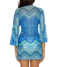 Becca By Rebecca Virtue Summer Stretch Mesh Tie Front Tunic Swim Cover-Up