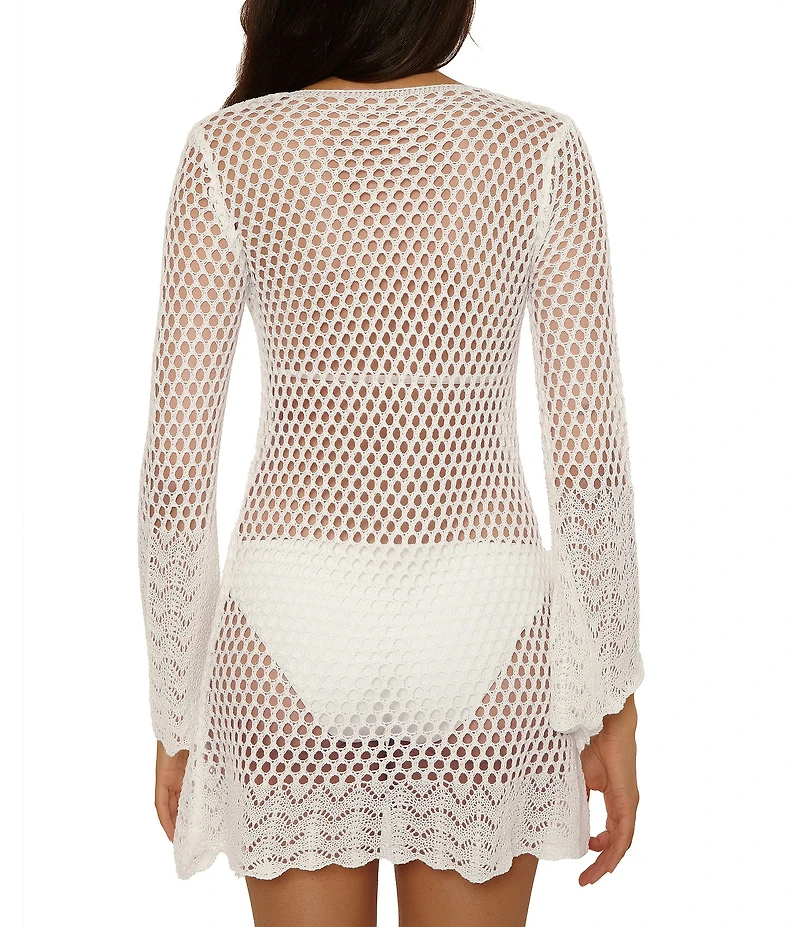 Becca By Rebecca Virtue Weave Crochet Lace-Up Tunic Swim Cover-Up