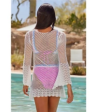 Becca By Rebecca Virtue Weave Crochet Lace-Up Tunic Swim Cover-Up
