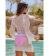 Becca By Rebecca Virtue Weave Crochet Lace-Up Tunic Swim Cover-Up