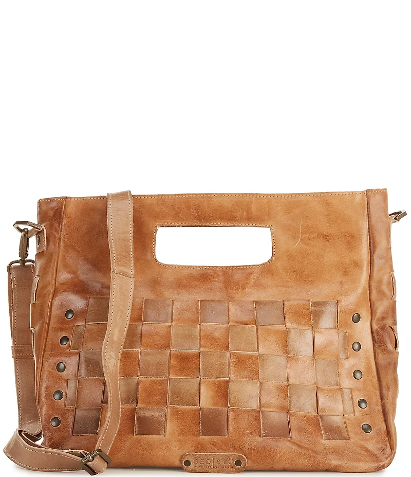 Bed Stu Orchid Woven Leather Satchel Crossbody Handle Bag