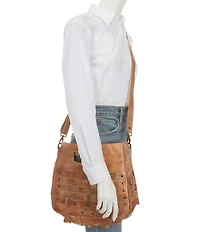 Bed Stu Orchid Woven Leather Satchel Crossbody Handle Bag