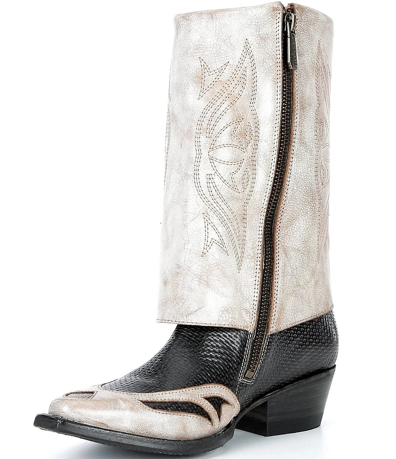 Bed Stu Blind Distressed Embossed Leather Foldover Tall Western Boots