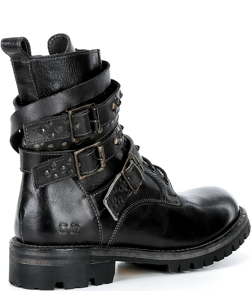 Bed Stu Grab Studded Leather Triple Buckle Moto Boots