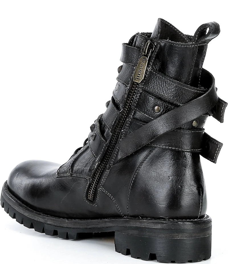 Bed Stu Grab Studded Leather Triple Buckle Moto Boots