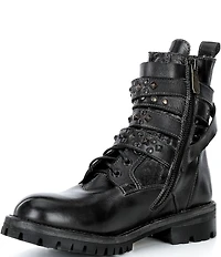 Bed Stu Grab Studded Leather Triple Buckle Moto Boots