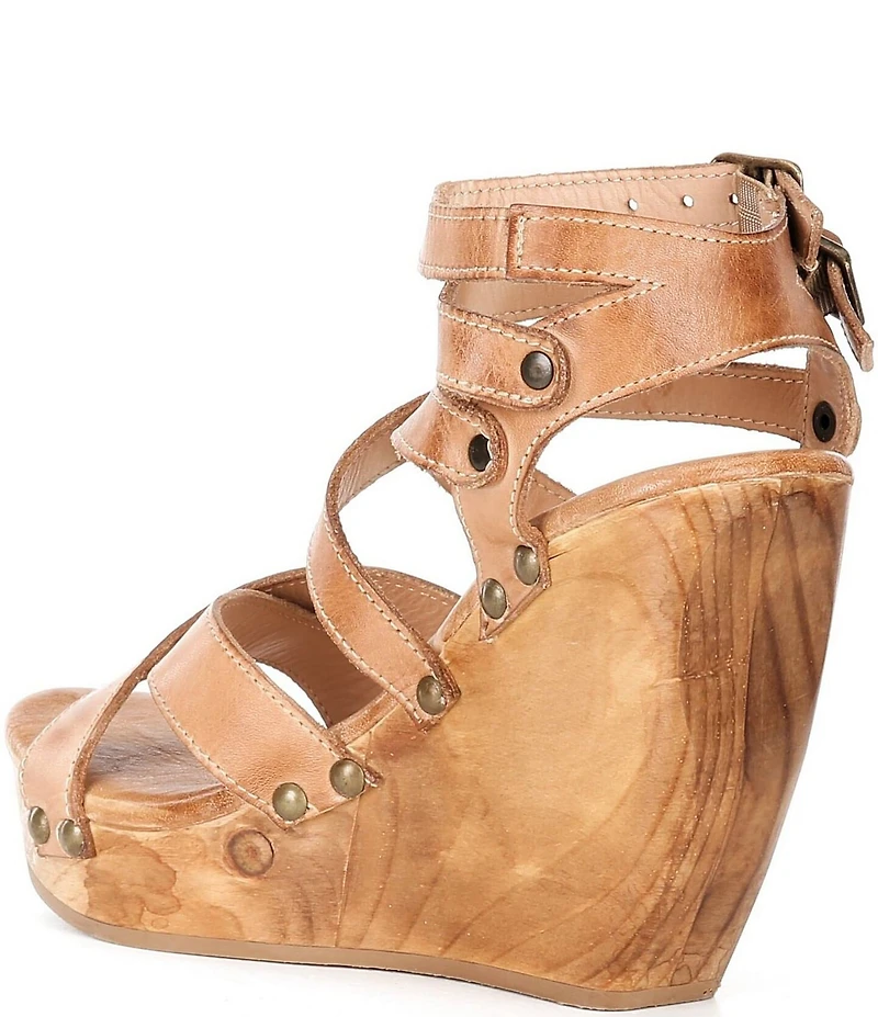 Bed Stu Juliana II Leather Criss-Cross Wood Wedge Sandals