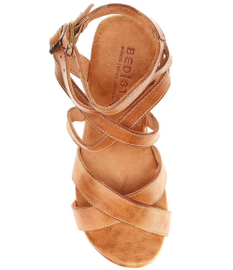 Bed Stu Juliana II Leather Criss-Cross Wood Wedge Sandals