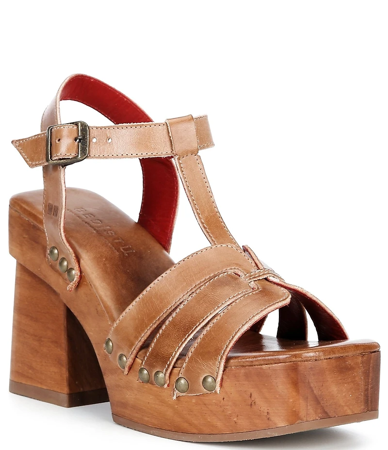 Bed Stu Lyxon Leather Wood Block Heel Platform Sandals