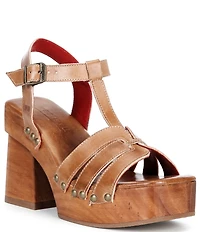 Bed Stu Lyxon Leather Wood Block Heel Platform Sandals