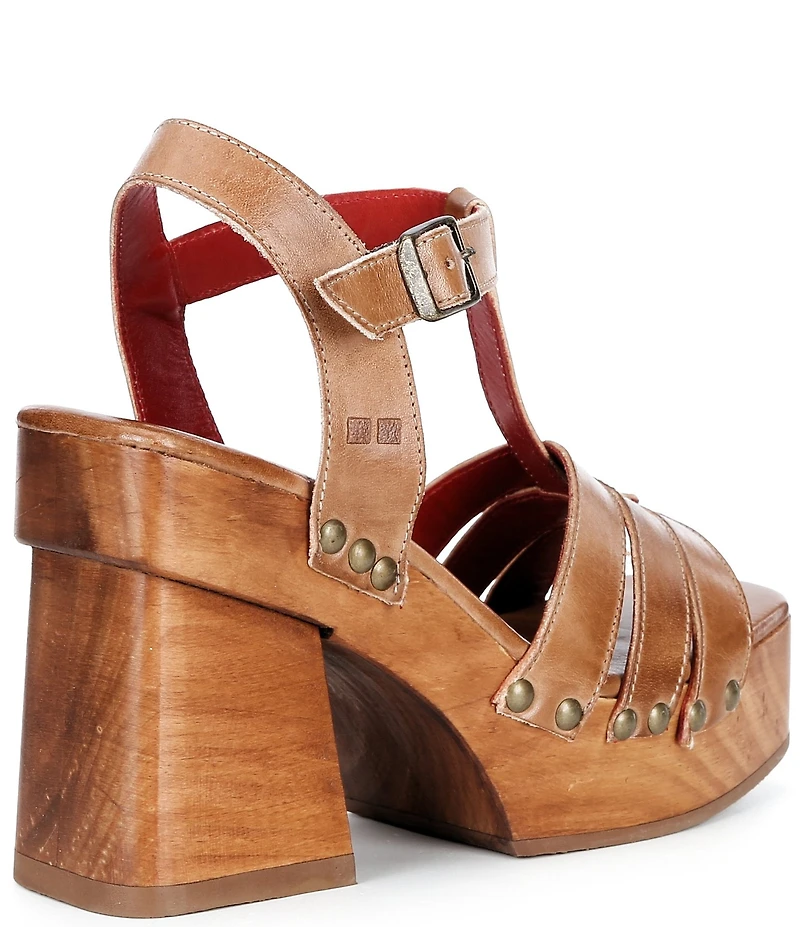 Bed Stu Lyxon Leather Wood Block Heel Platform Sandals