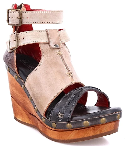 Bed Stu Princess Studded Leather Platform Wedge Pumps