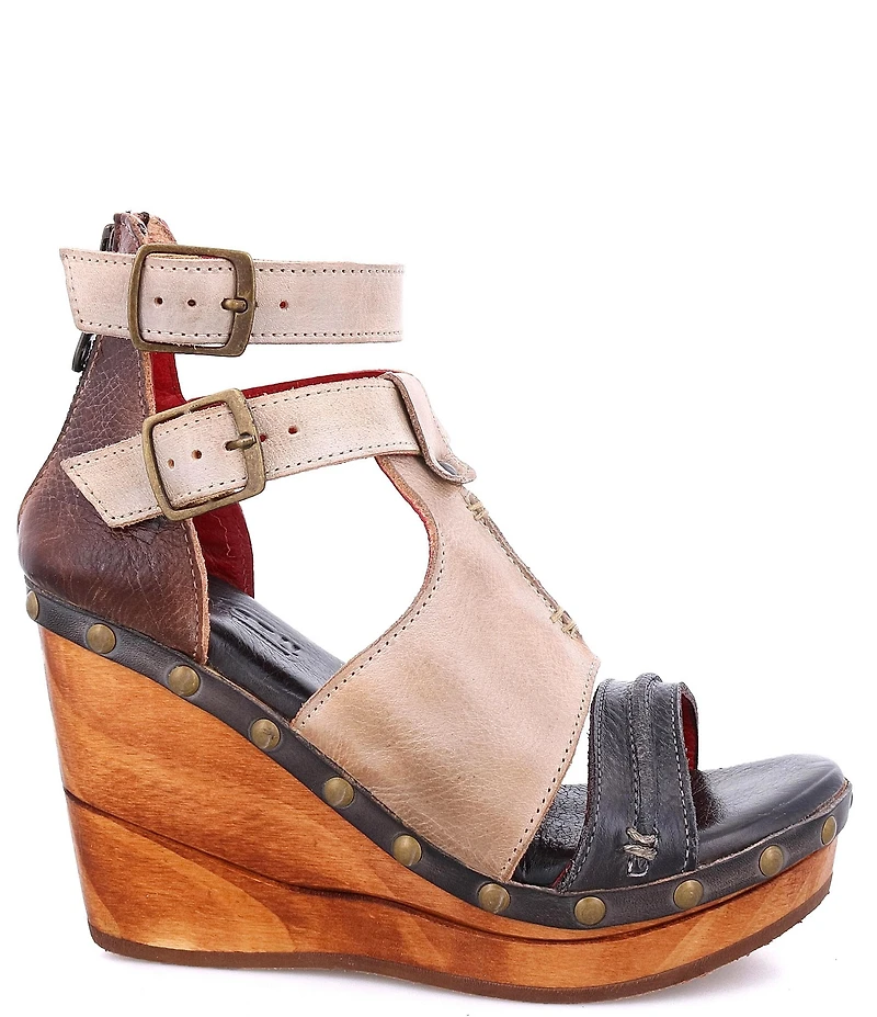 Bed Stu Princess Studded Leather Platform Wedge Pumps