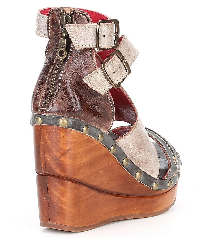 Bed Stu Princess Studded Leather Platform Wedge Pumps