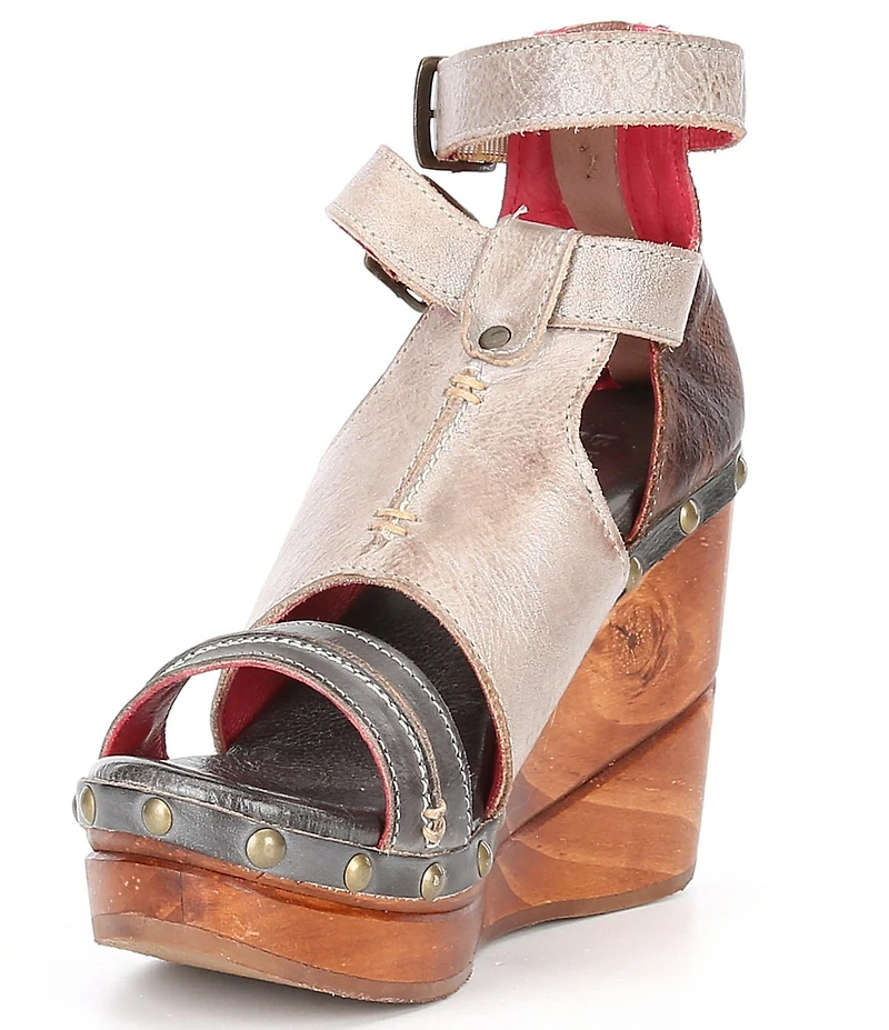 Bed Stu Princess Studded Leather Platform Wedge Pumps