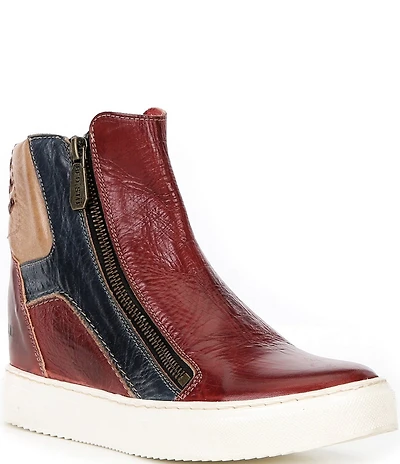 Bed Stu Twist Leather Zip Up High Top Hidden Wedge Sneakers