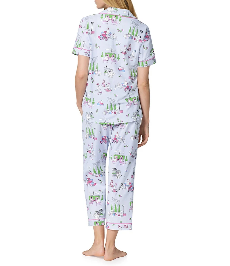 BedHead Belle Vie Print Short Sleeve Notch Collar Jersey Knit Organic Cotton Cropped Pajama Set