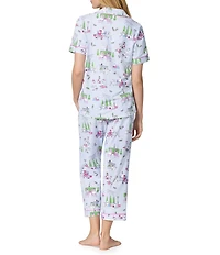 BedHead Belle Vie Print Short Sleeve Notch Collar Jersey Knit Organic Cotton Cropped Pajama Set