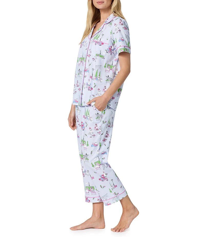 BedHead Belle Vie Print Short Sleeve Notch Collar Jersey Knit Organic Cotton Cropped Pajama Set