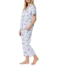BedHead Belle Vie Print Short Sleeve Notch Collar Jersey Knit Organic Cotton Cropped Pajama Set