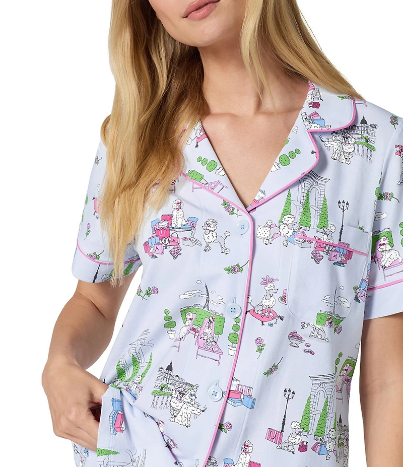 BedHead Belle Vie Print Short Sleeve Notch Collar Jersey Knit Organic Cotton Cropped Pajama Set