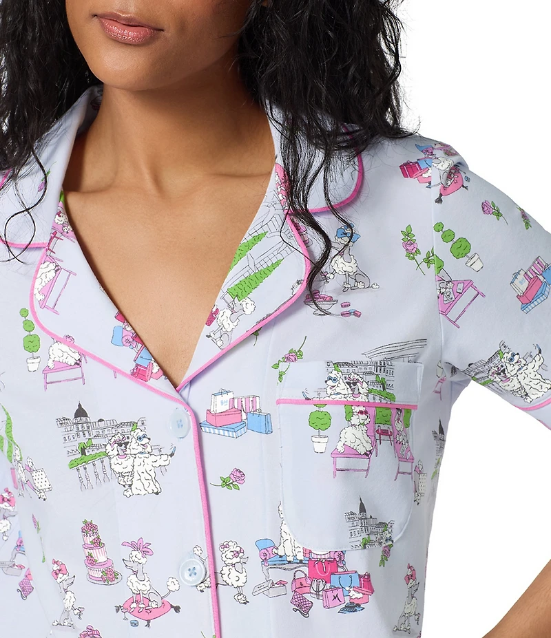 BedHead Belle Vie Print Short Sleeve Notch Collar Jersey Knit Organic Cotton Shorty Pajama Set