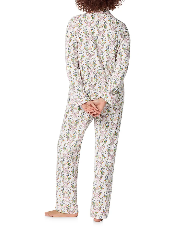 Bedhead Bunny Blooms Print Organic Cotton Blend Long Sleeve Notch Collar Knit Long Pajama Set