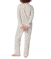 Bedhead Bunny Blooms Print Organic Cotton Blend Long Sleeve Notch Collar Knit Long Pajama Set