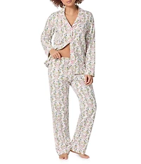 Bedhead Bunny Blooms Print Organic Cotton Blend Long Sleeve Notch Collar Knit Long Pajama Set