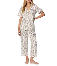 Bedhead Bunny Blooms Print Organic Cotton Blend Short Sleeve Notch Collar Cotton Knit Cropped Pajama Set