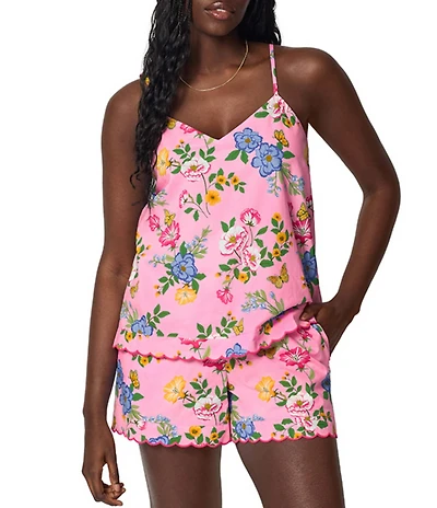 BedHead Butterfly Garden Print Sleeveless V-Neck Organic Cotton Shorty Pajama Set