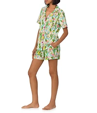 BedHead Cactus Garden Print Organic Cotton Blend Short Sleeve Notch Collar Knit Shorty Pajama Set